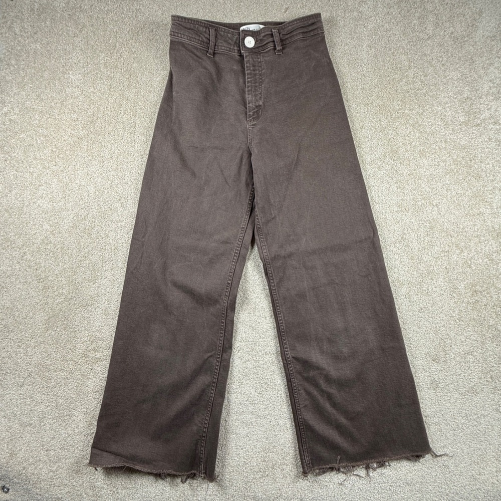 Zara The Marine Straight High Rise Jeans Brown Raw Hem Size 6 28